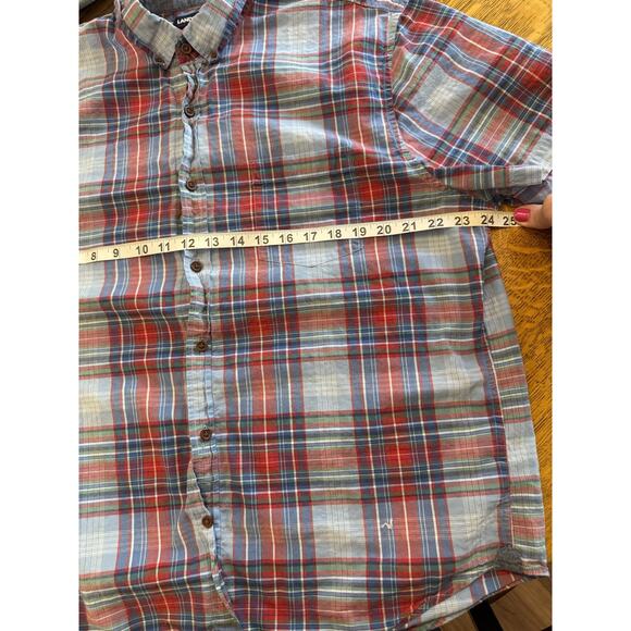 Lands End XL Traditional Fit Red, Blue and white plaid Madras SS button up - Picture 6 of 7